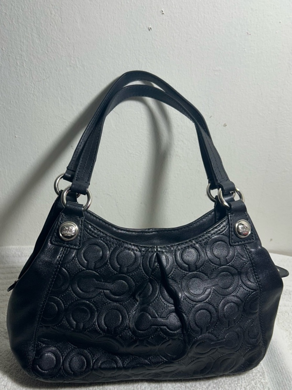 Coach Designer-Style Black small Shoulder leather Bag with Embossed Pattern